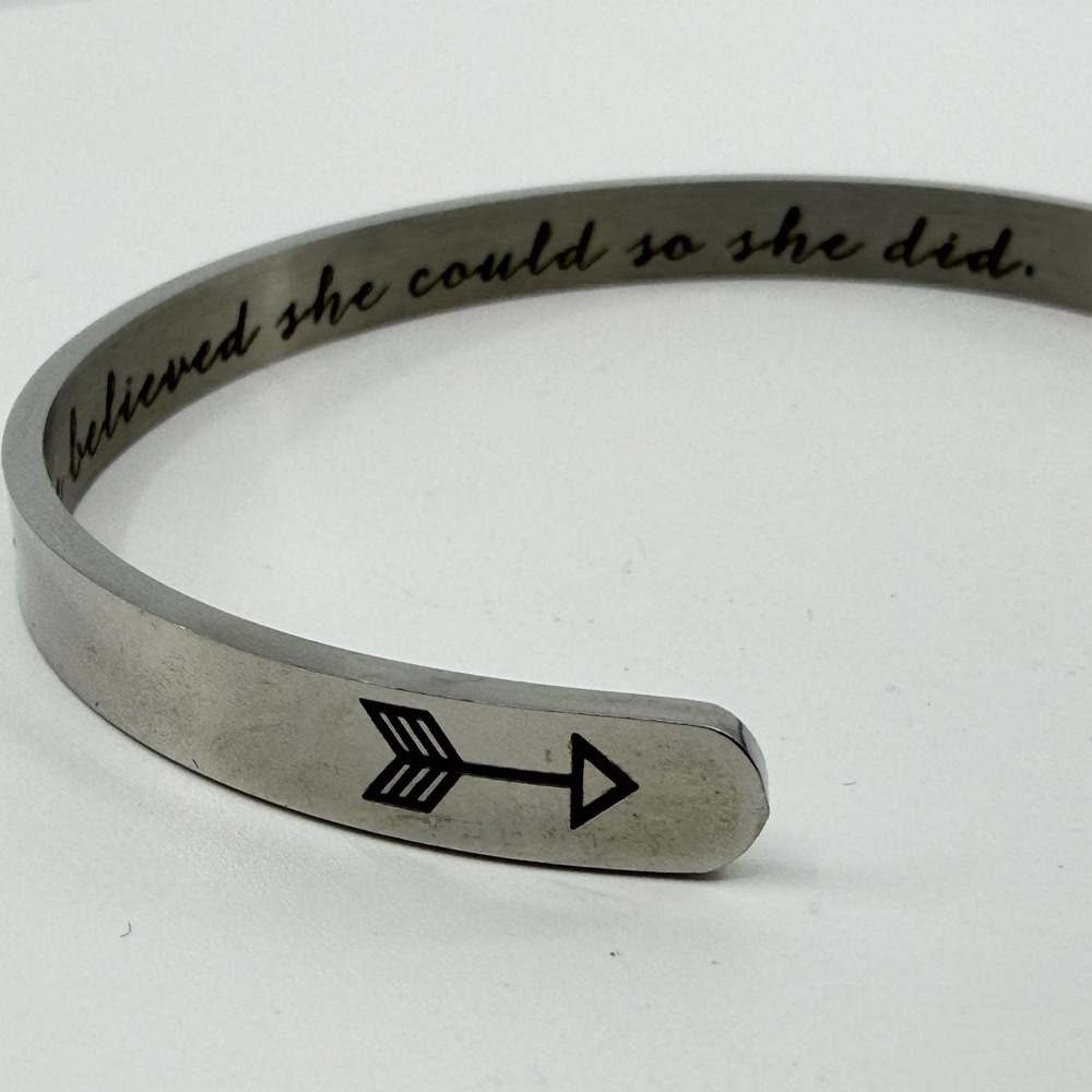 Inspirational Cuff Bracelet She Believed She Could So She Did Arrow Silver Tone